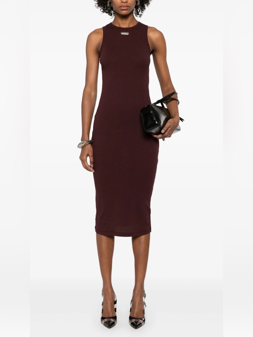 Alexander McQueen Sleeveless Ribbed Midi Dress in Deep Plum